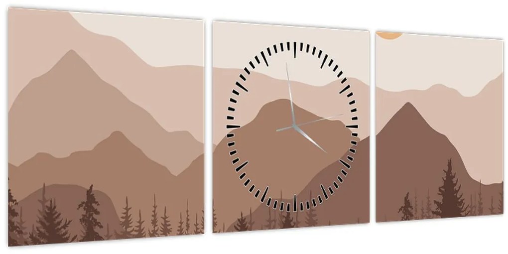 Kép - Barna hegyek N⁰1 (órával) (90x30 cm)