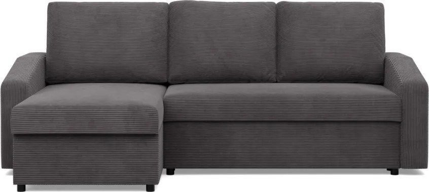 Zeus sarokkanapé, 2 ágyneműtartóval, döntött kartámasz, kordbársony, univerzális oldal, bonell töltet, szürke