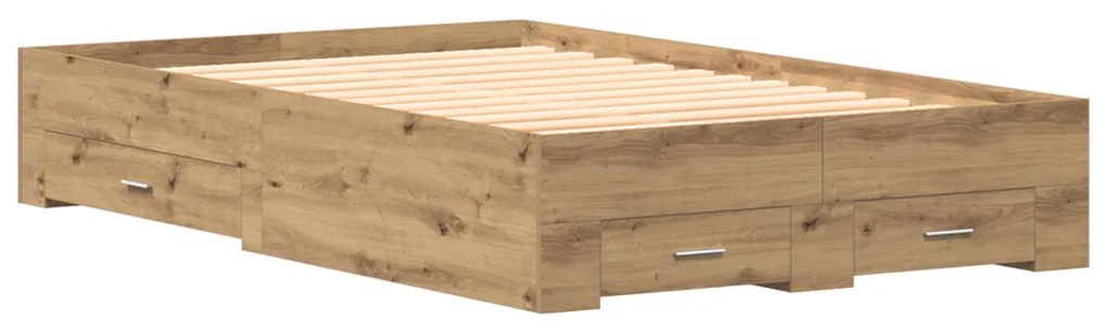 Ágykeret fiókokkal fiókkal kézműves tölgy 120 x 200 cm Faanyag