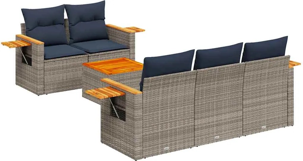 vidaXL 6 részes szürke polyrattan kerti ülőgarnitúra párnával
