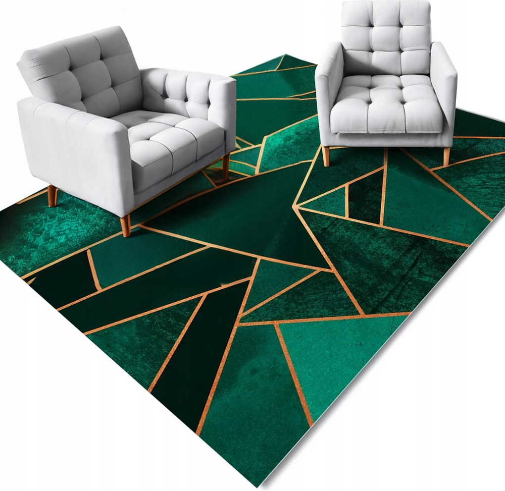 Szőnyeg 300x200cm Zöld Háromszögek Arany Díszítéssel Geometrikus Glamur