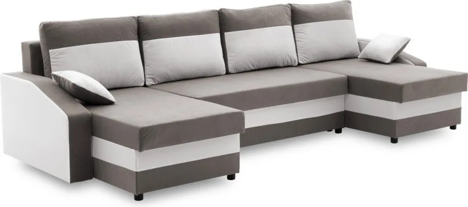 Sparta sarokkanapé, 1 ágyneműtartóval, szövet anyag, univerzális oldal, hab töltet, szürke - fehér