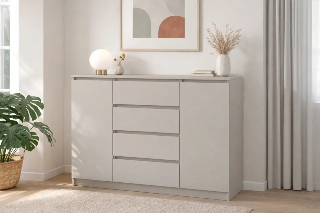 SIMPLE komód 140 cm, 2 ajtóval és 4 fiókkal, kasmír színben