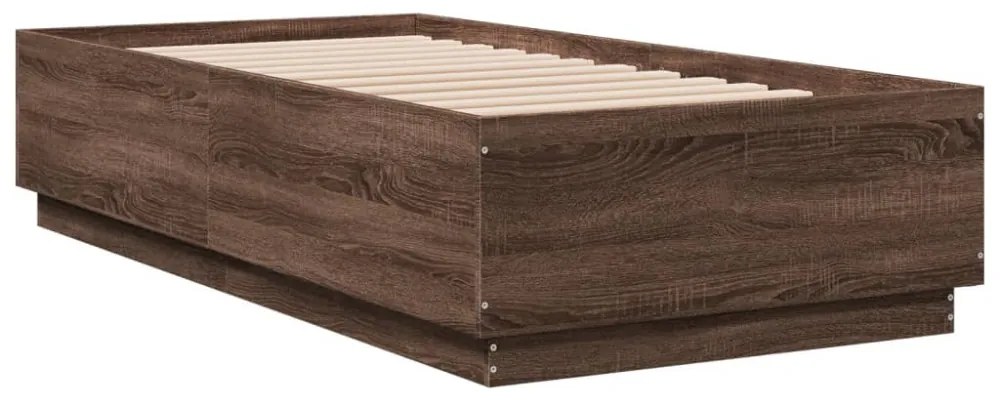 barna tölgyszínű szerelt fa ágykeret LED-del 75 x 190 cm