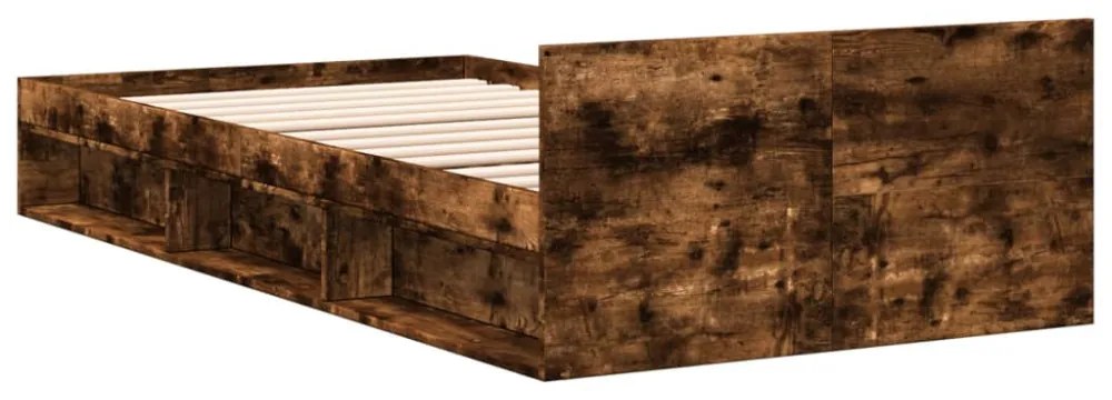 füstös tölgy színű szerelt fa ágykeret fiókkal 100 x 200 cm