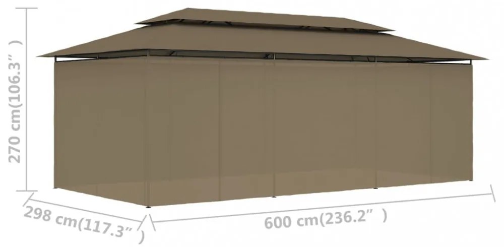 vidaXL tópszínű pavilon függönyökkel 600 x 298 x 270 cm 180 g/m²