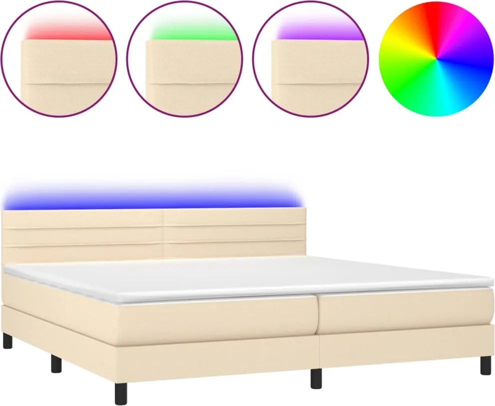 vidaXL krémszínű szövet rugós és LED-es ágy matraccal 200 x 200 cm