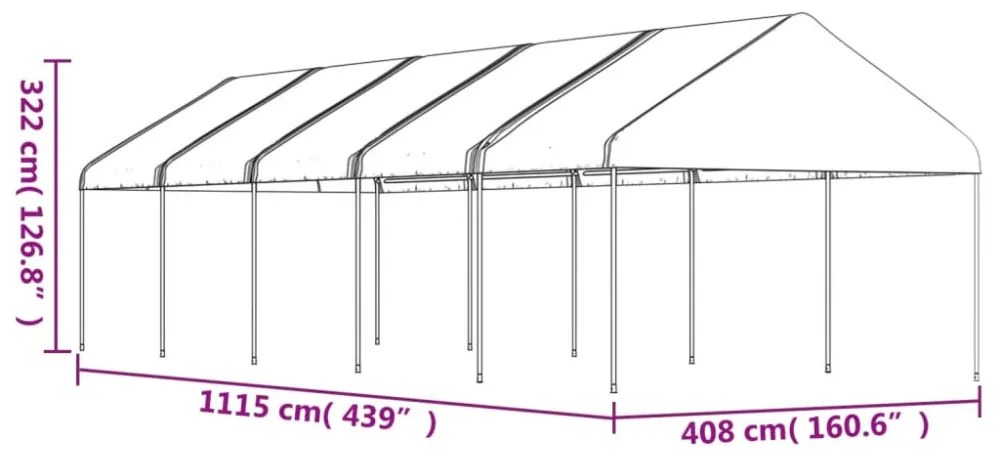 fehér polietilén pavilon tetővel 11,15 x 4,08 x 3,22 m
