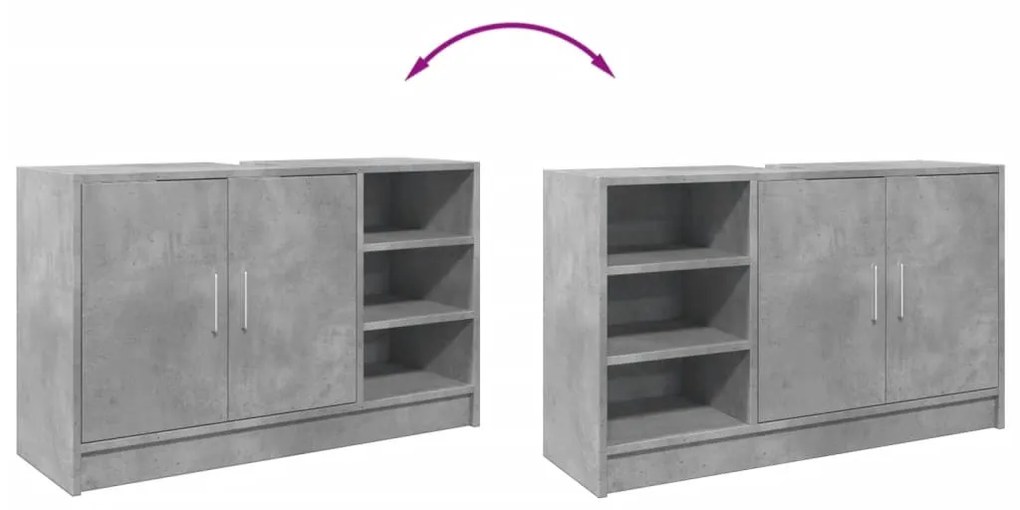 betonszürke szerelt fa mosdószekrény 90 x 29 x 55 cm