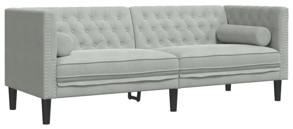 3 személyes világoszöld bársony Chesterfield kanapé párnákkal