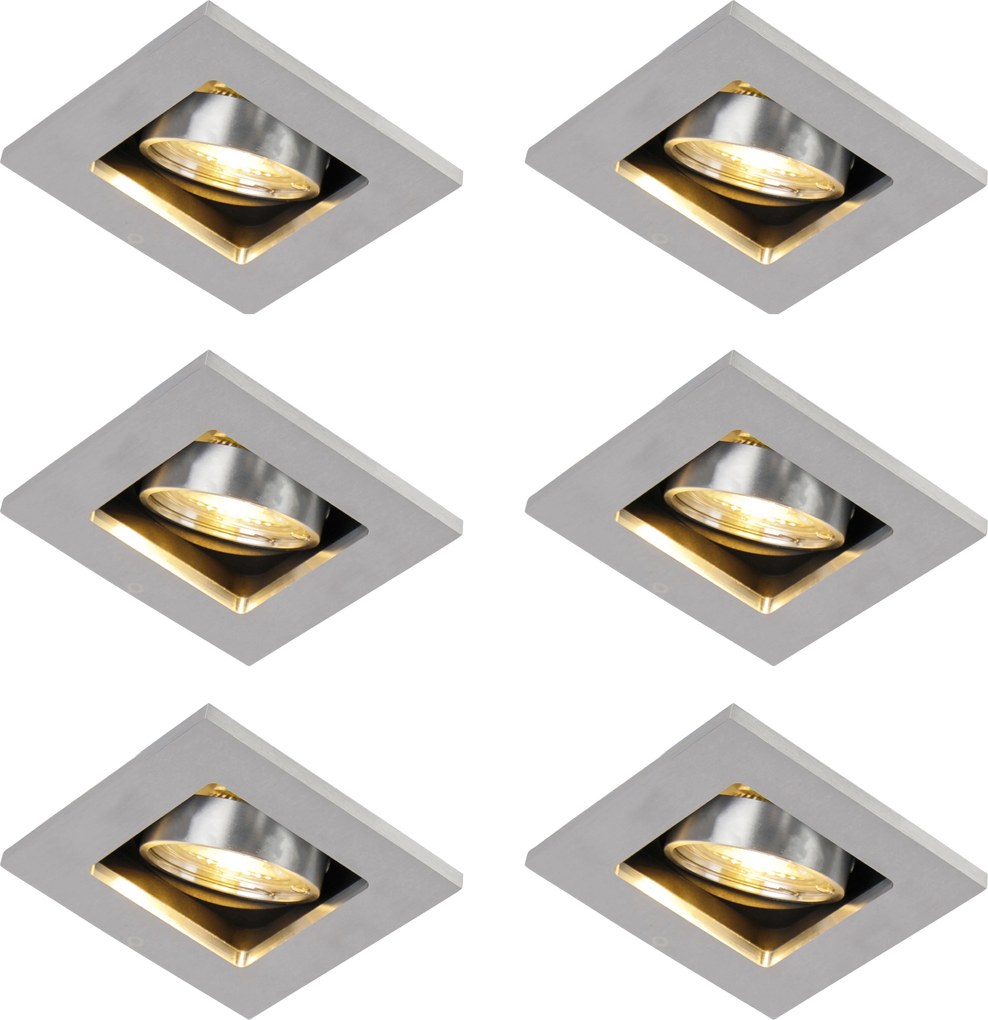 6 darabos modern süllyesztett spotlámpa készlet alumíniumból, forgatható és dönthető GU10 50mm - Qure