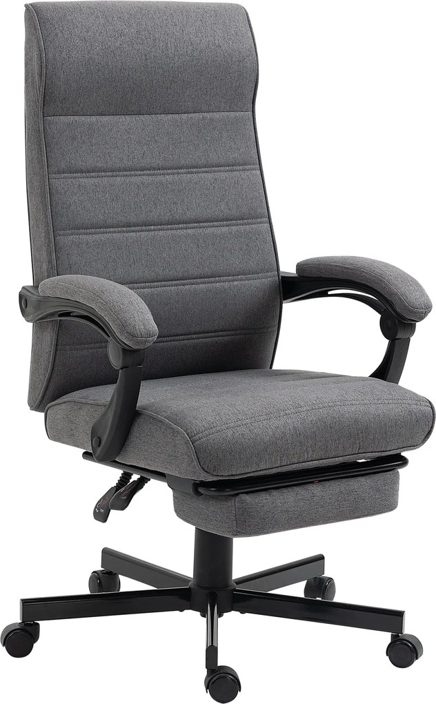 Vinsetto Dönthető Irodai Szék Forgószék Állítható Magassággal, Kihúzható Lábpihenővel és Karfákkal - Terhelhetőség 120 kg Szürke | Aosom