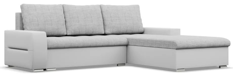 Toronto sarokkanapé, 2 ágyneműtartóval, fonott + műbőr, jobboldali, szürke - fehér