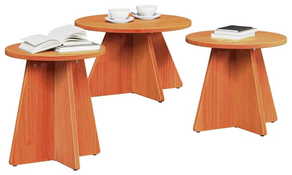 Dohányzóasztal 3 pcs Viaszbarna 49 x 49 x 30 cm Tömör fenyőfa