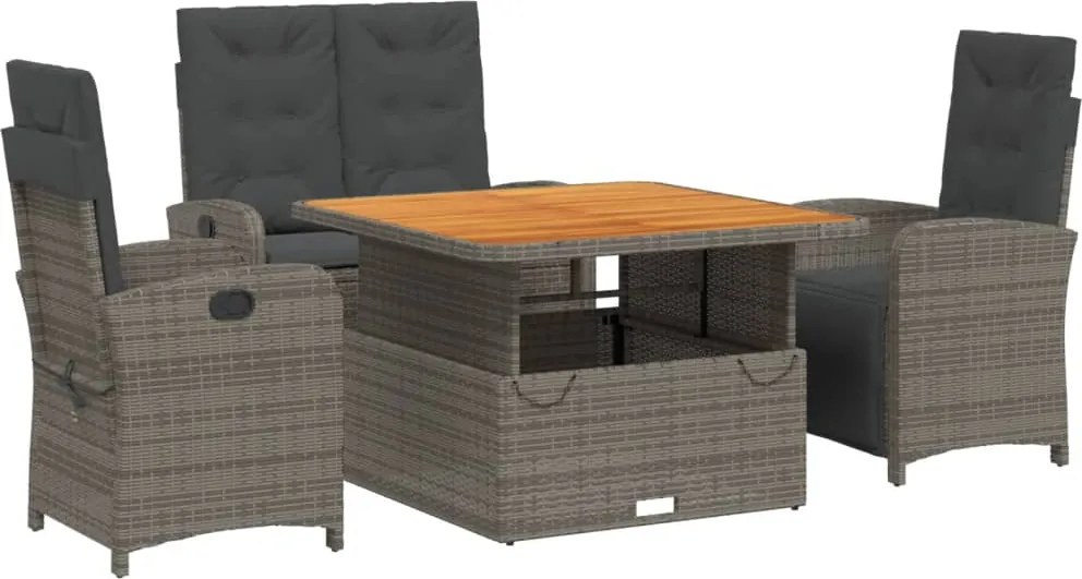 vidaXL 4 részes szürke polyrattan kerti étkezőszett párnával