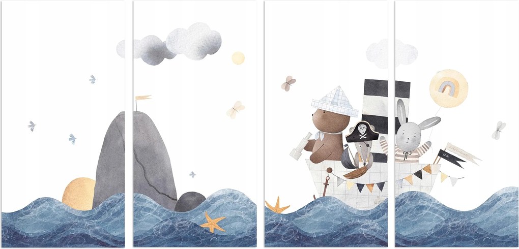 Színes vászonkép gyerekszobába Állatok kalandja 60x120