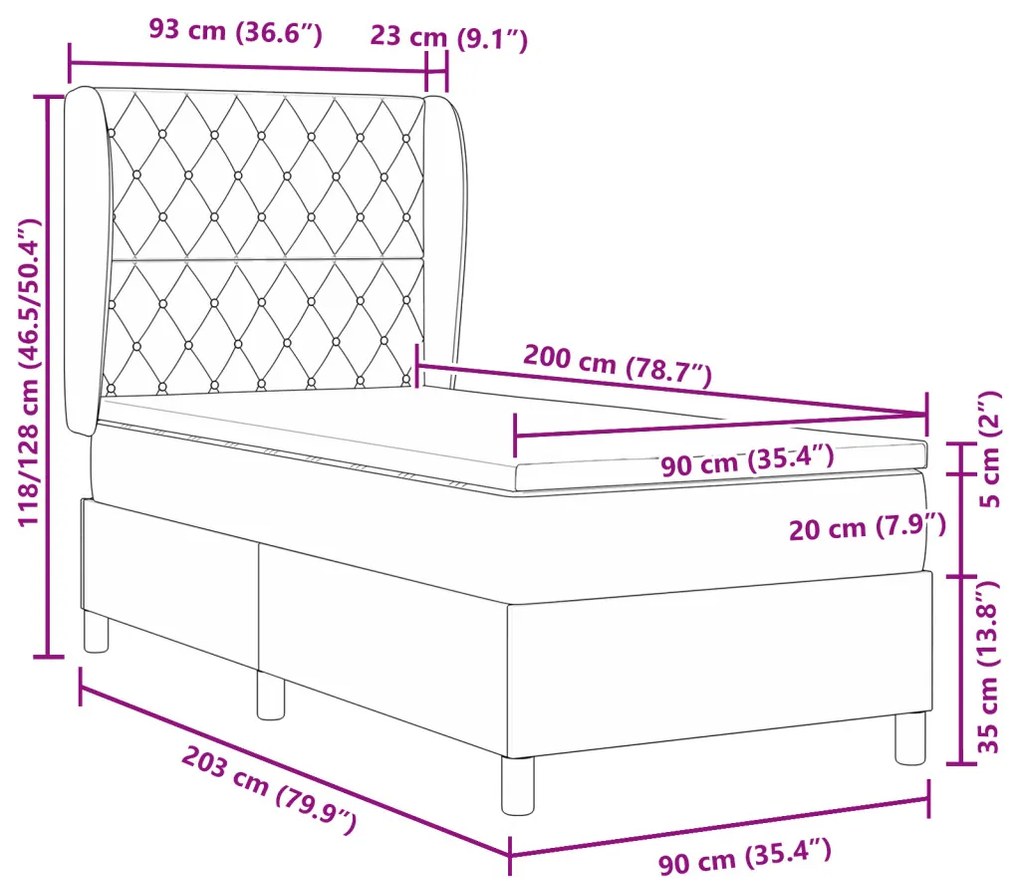 Boxspring Ágy Matrac Különböző Színben - Világosszürke - 90x200 cm - Bársony