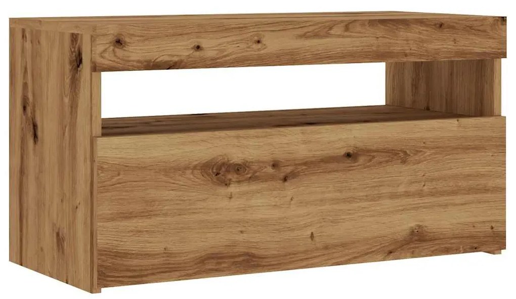 kézműves tölgy szerelt fa TV-szekrény LED-ekkel 75x35x40 cm