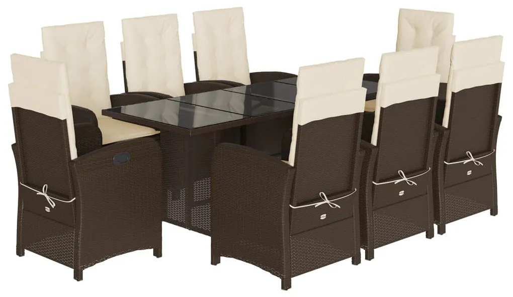 9 részes barna polyrattan kerti étkezőgarnitúra párnákkal