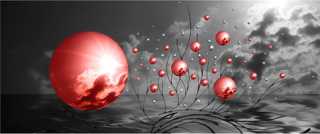 Piros gömbök képe (120x50 cm)