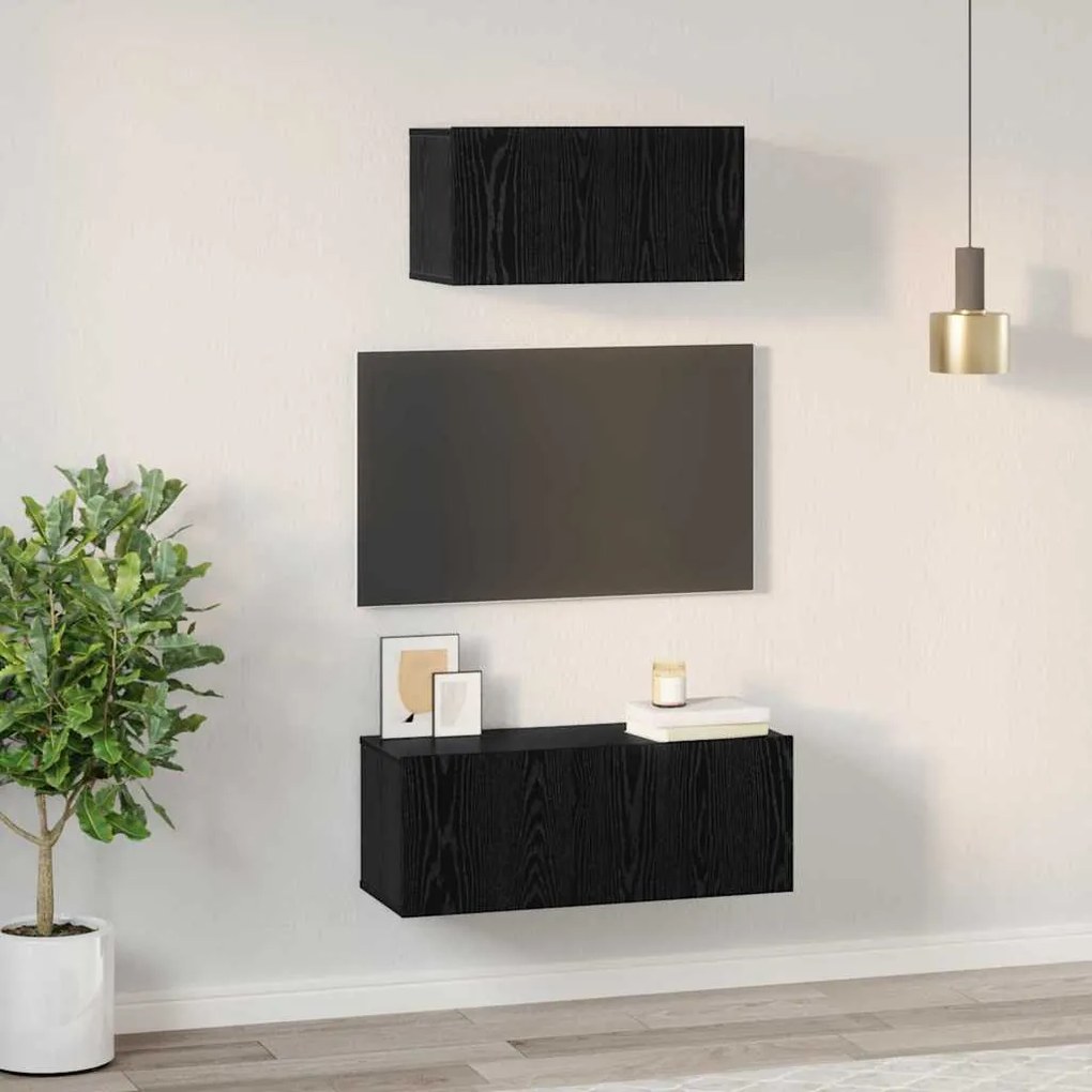 TV szekrény garnitúra 2 pcs Musta tammi 80 x 30 x 30 cm Faanyag
