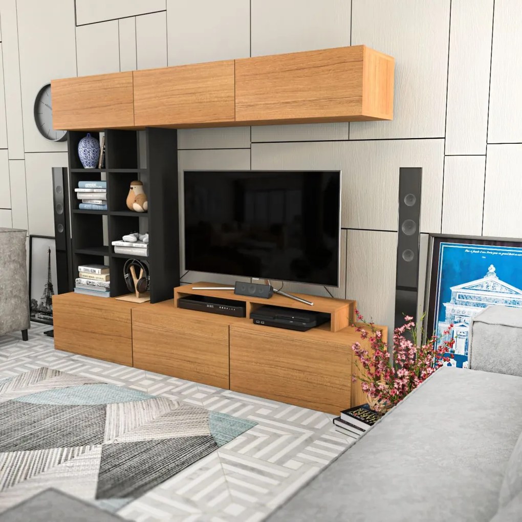 Sasa TV-állvány, teak-fekete, 180 cm