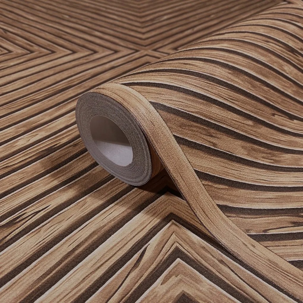 Fa paneleket utánzó fali tapéta barna árnyalat fekete tapéta