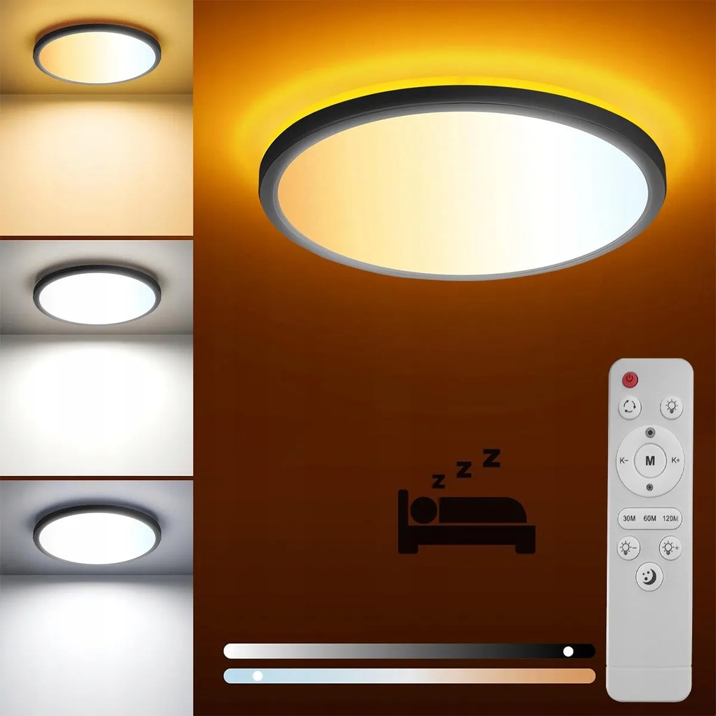 Plafon Led Mennyezeti Lámpa Falra szerelhető Panel Kerek Távirányító 24W 29CM