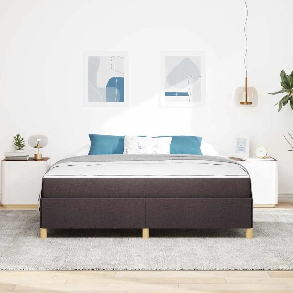 Boxrugós ágy matracmal Sötétbarna és fehér 180 x 200 cm szövet