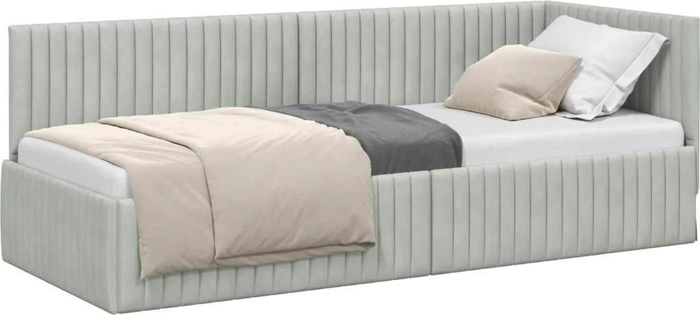 vidaXL Sarokágy keret fejtámlával Világosszürke 80 cm x 200 cm Bársony