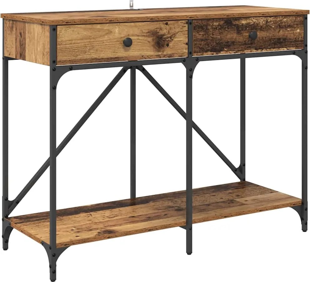 vidaXL Konzolasztal fiókkal Öreg fa 100 x 39 x 78,5 cm Faanyag