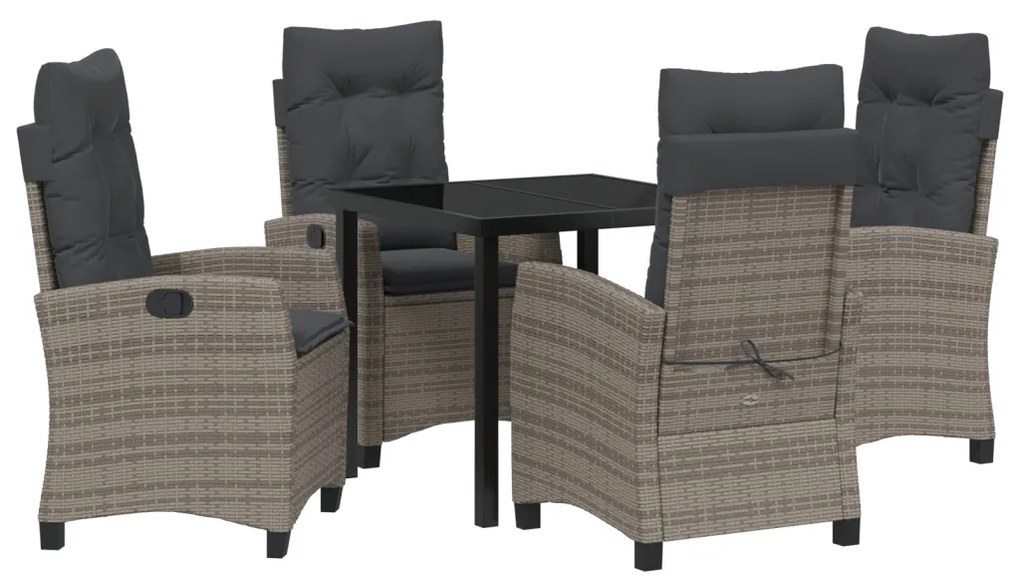 5 részes kerti étkező készlet párnákkal Szürke Poly Rattan