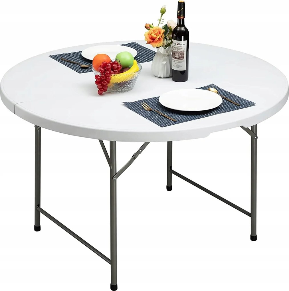 HollyHOME összecsukható kemping asztal 122 cm kerek kerti piknik