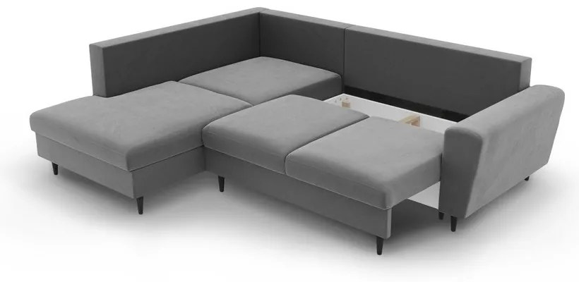 Világosszürke bársony kinyitható tárolóhelyes sarokkanapé (bal oldali-L alakú) Kyoto – Cosmopolitan Design