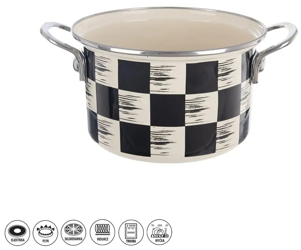 Orion Smaltovaný hrnec Šachovnice Lem , 2 l, pr.18 cm