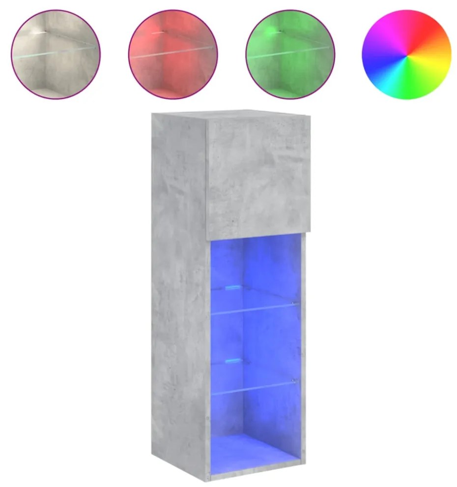 betonszürke TV-szekrény LED-lámpákkal 30,5x30x90 cm