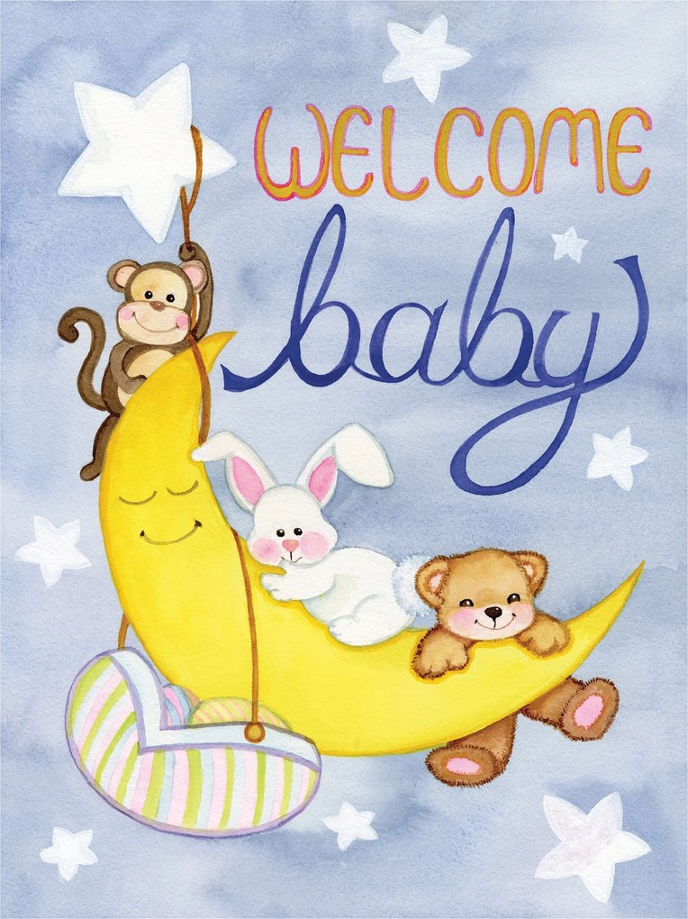 Fotótapéta Hold állat majom nyúl mackó Welcome baby 206x275 +ragasztó