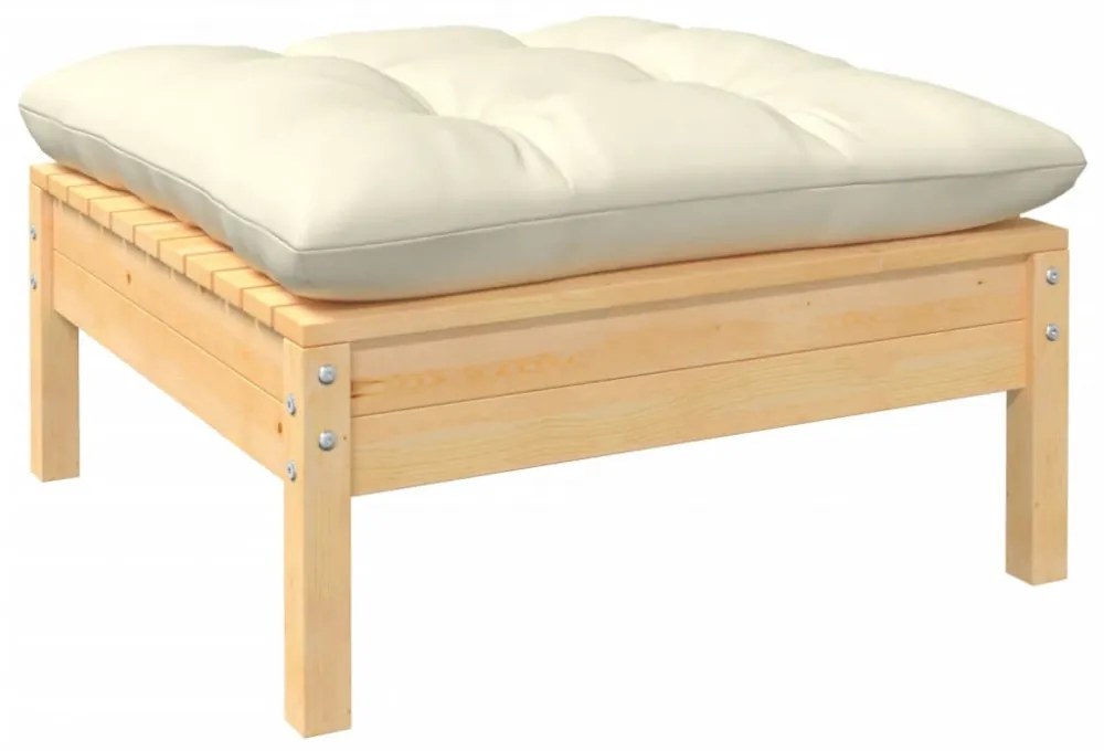 7 részes fenyőfa kerti ülőgarnitúra krémszínű párnákkal