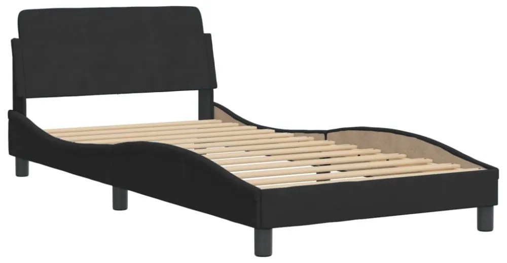 fekete bársony ágykeret LED-ekkel matrac nélkül Hanko 100 x 200 cm