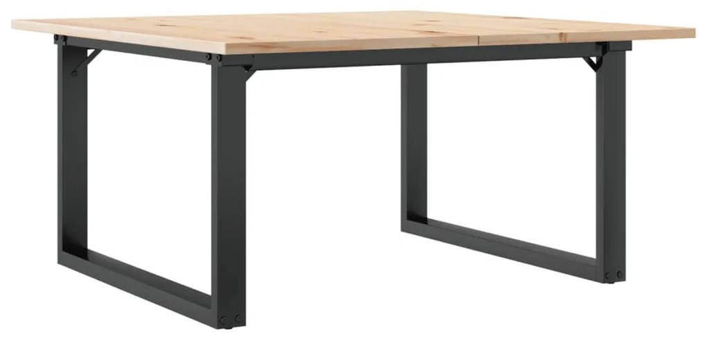 tömör fenyőfa és öntöttvas dohányzóasztal O-vázzal 80x80x45 cm