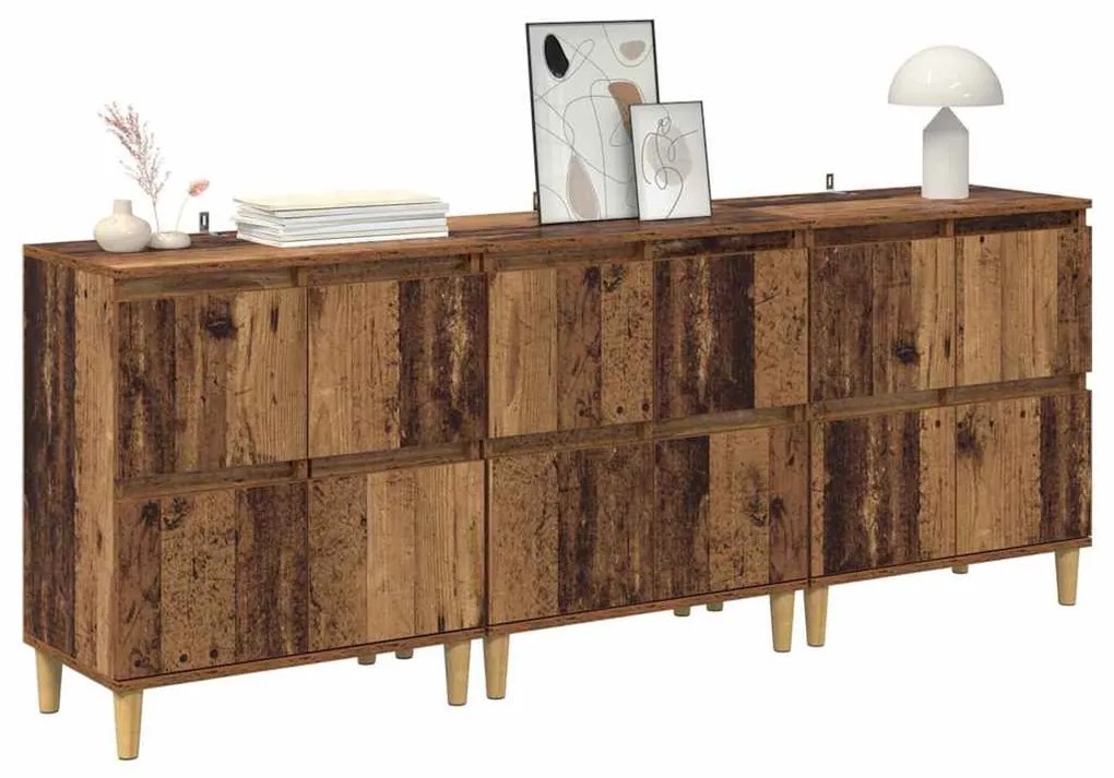 Oldalszekrények 3 pcs Öreg fa 60 x 35 x 70 cm Faanyag