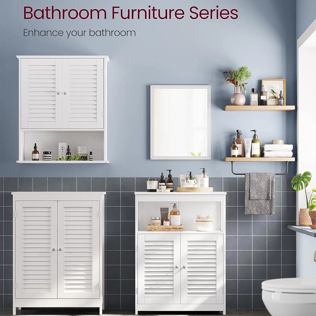 Szabadon álló ajtós szekrény, fürdőszobai padlószekrény 60 x 30 x 80 cm, fehér