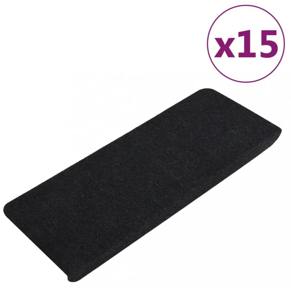 15 db fekete öntapadó lépcsőszőnyeg 65x24,5x3,5 cm
