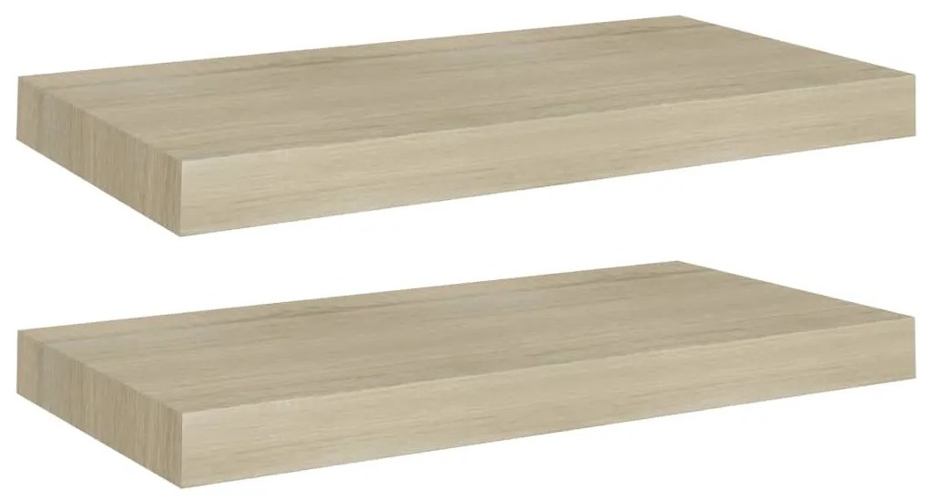 2 db tölgyszínű MDF lebegő fali polc 50 x 23 x 3,8 cm