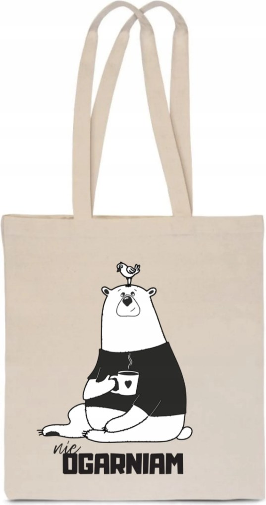 Öko Pamut Táska Kávé Nem Foglalkozom Medve maci bevásárló ekrü TT_034