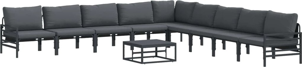 vidaXL Kerti Kanapé Szett párnával 10 pcs Fekete Acél
