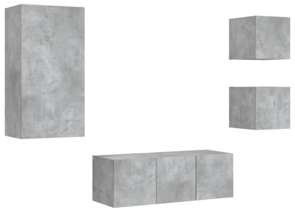 vidaXL 5 darab betonszürke szerelt fa fali TV-bútor LED-del