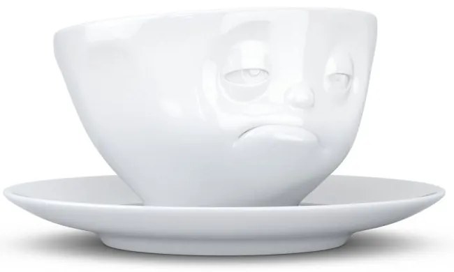 Fehér 'unatkozó' porcelán csésze és alátét - 58products