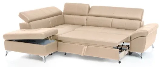 Bőrkárpitos, balos, L-alakú SALERNO II sarokkanapé, bézs színű