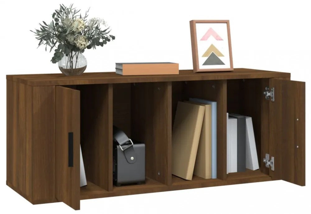 barna tölgyszínű szerelt fa TV-szekrény 100 x 35 x 40 cm
